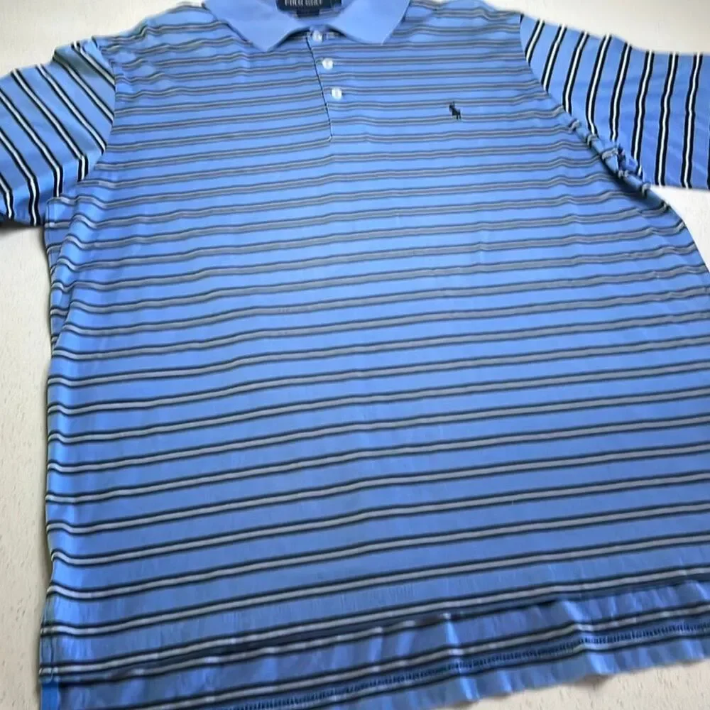 Polo Golf Ralph Lauren Striped 100% Cotton Polo Shirt Mens Large
